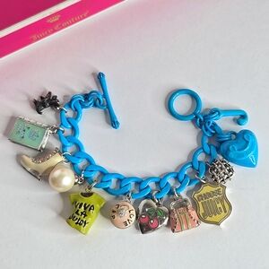 Juicy Couture Y2K Blue Puffy Heart Starter Loaded Charm Bracelet Enamel Vintage